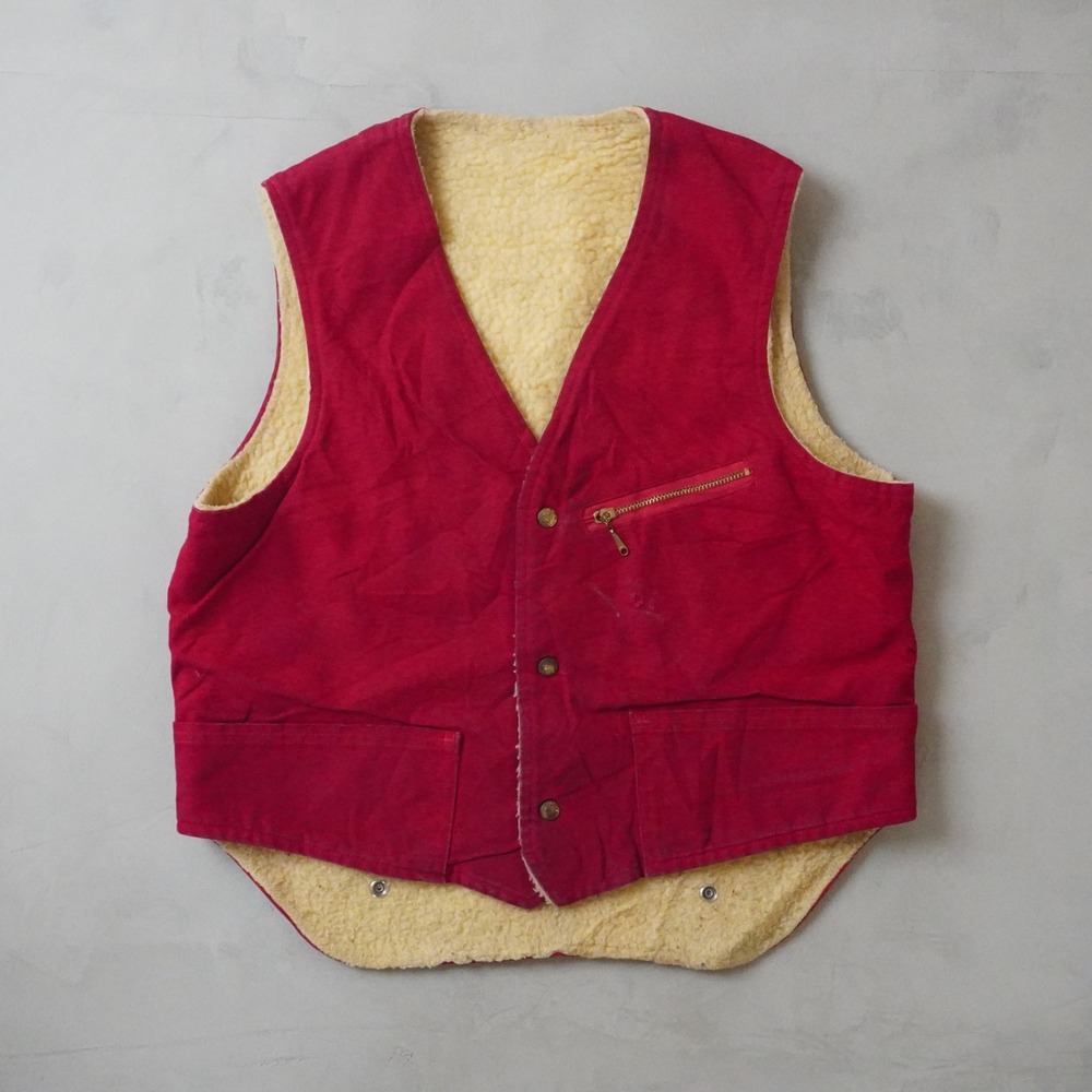 Vintage Carters Red Canvas Sherpa Lined Vest Large Mens Work 40s 50s